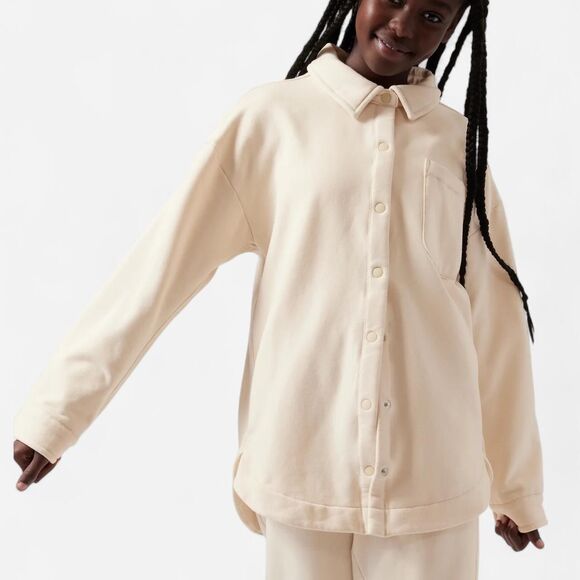 Athleta Girl RetroActive Oversized Shacket Cream Neutral Streetwear sz 16 - Picture 7 of 8